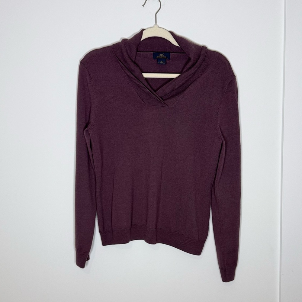 346 Brooks Brothers Plum Cowl Neck Sweater 100% Italian Merino Wool Med
